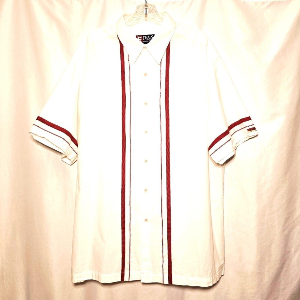 Chaps Ralph Lauren Mens White Cotton Short Sleeve Button-up Shirt w/Red XL